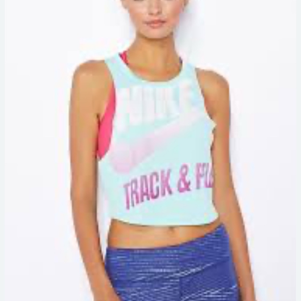Nike Light Blue Crop Top with Pink Print